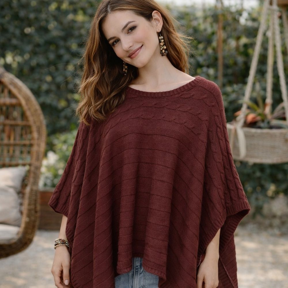 Lisa Rinna Collection Cable Knit Poncho Size M/L